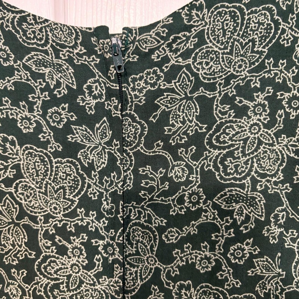 Santa Fe Jim Tremblay Vintage 90s Green Cream Floral Rayon Midi Dress L Straight - Picture 9 of 11